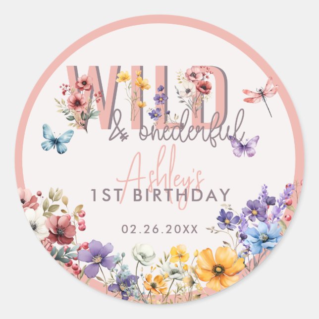 Adesivo Floral Girl Birthday | Favor Selvagem e Maravilha (Frente)