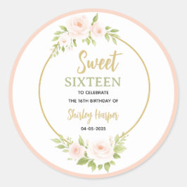 Adesivo Floral Gold Script Sweet Sixteen Birthday 