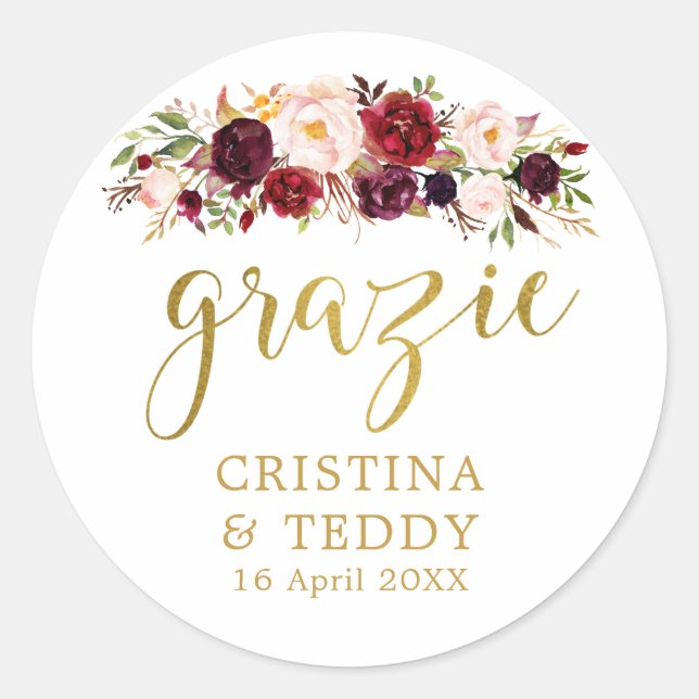 Adesivo Floral Grazie Monograma Favor de Casamento Sticker (Frente)