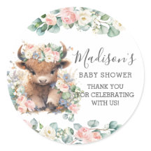 Floral Greenery Cute Highland Cow Agradeço