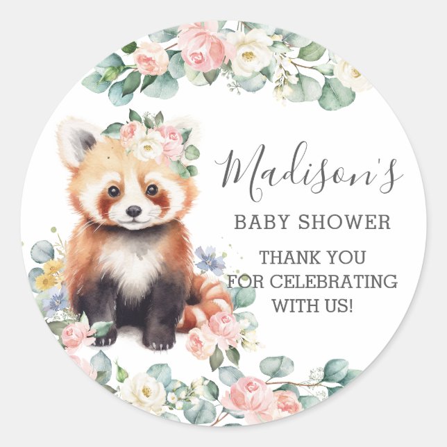 Adesivo Floral Greenery Cute Red Panda Obrigado (Frente)