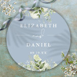 Adesivo Floral Greenery Dusty Blue Weding Favor<br><div class="desc">Um adesivo verde floral azul empoeirado,  personalizado com seus nomes e data especial. Projetado por Thisnotme©</div>