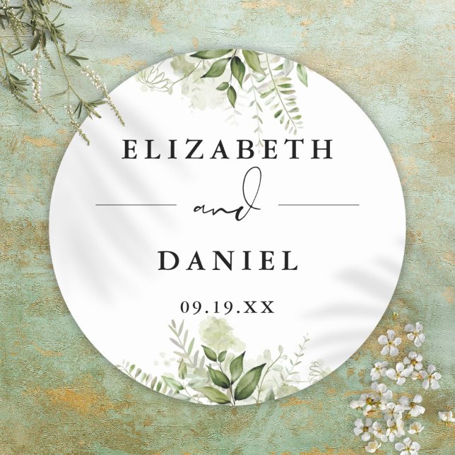 Adesivo Floral Greenery Elegant Modern Wedding Favor (Floral Greenery Elegant Modern Wedding Favor Classic Round Sticker)