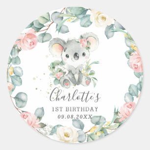 Adesivo Floral Greenery Koala Chá Aniversário Favor