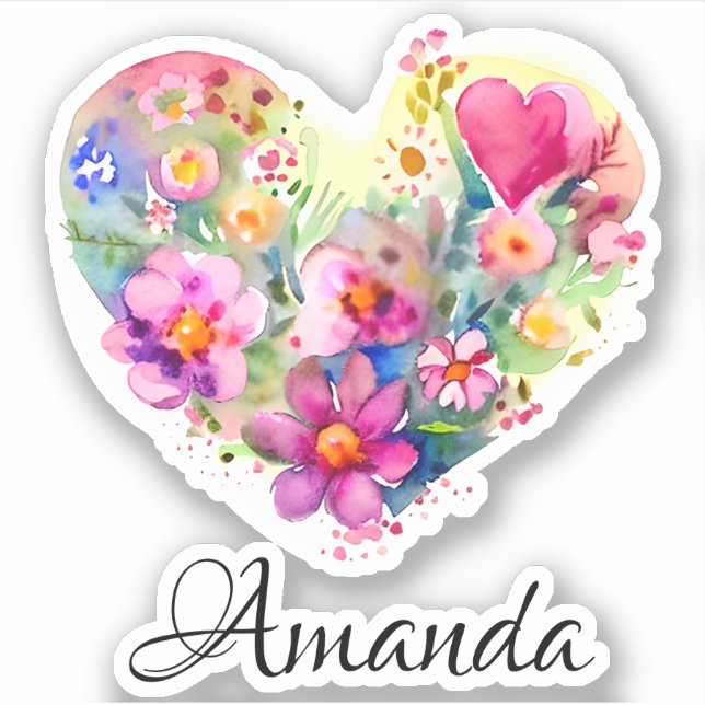 Adesivo Floral Heart Wreath and Name | Pastel Watercolor (Frente)