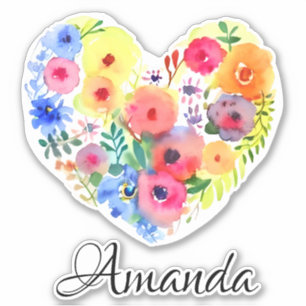 Adesivo Floral Heart Wreath and Name   Pastel Watercolor