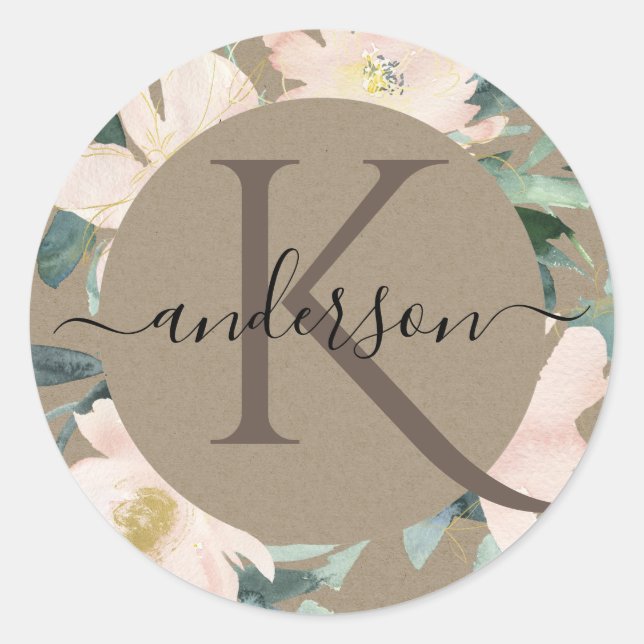 Adesivo FLORAL HEMISFÉRIO EM Aquarela MONOGRAMA EM Dourado (Frente)