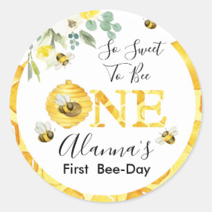 Adesivo Floral Honey Bee First Bee Day Birthday Favor