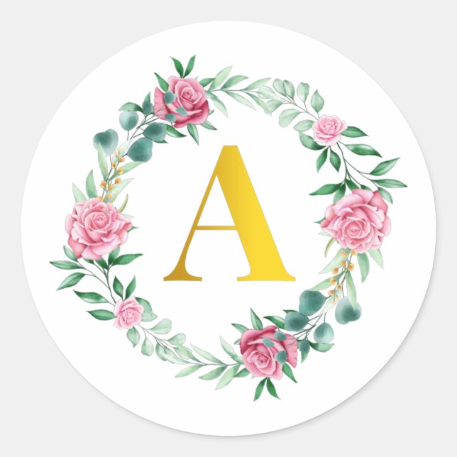 Adesivo Floral inicial Wreath Monogramas letra A Stickers (Frente)