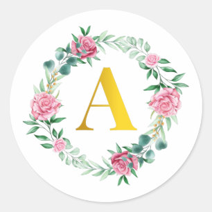 Adesivo Floral inicial Wreath Monogramas letra A Stickers