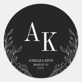 Adesivo Floral Line Art Rustic Black Elegant Wedding Name