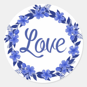 Adesivo Floral Love Watercolor Blue & White Flower Wreath