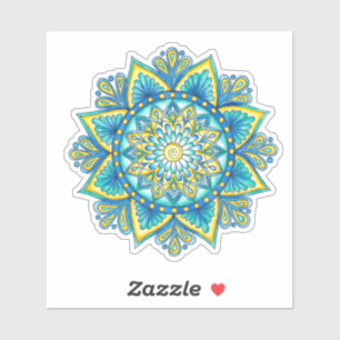 Adesivo Floral Mandala Azul Turquesa Amarelo