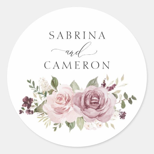 Adesivo Floral Mauve Blush Elegante Envelope Casamento Sea (Frente)