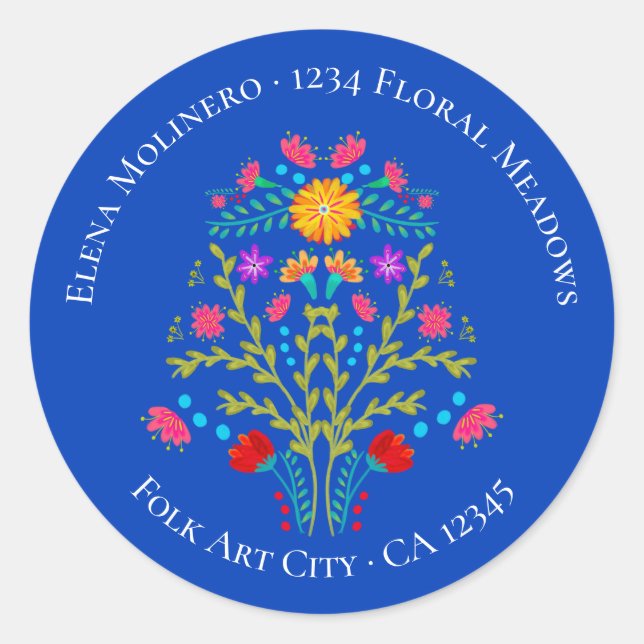 Adesivo Floral Mexicano Fiesta Flowers Royal Blue Address (Frente)