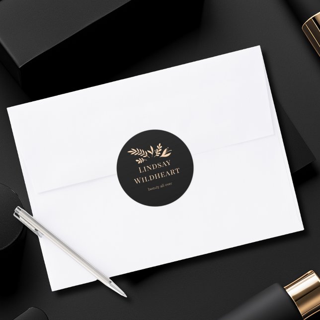 Adesivo Floral Minimalista Preto Botânico (Minimal Floral Black Botanical Classic Round Sticker)