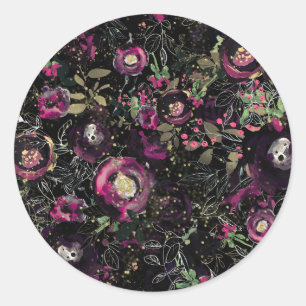 Adesivo Floral Moderno Brilho Ameixa Berry Sombrio Escuro