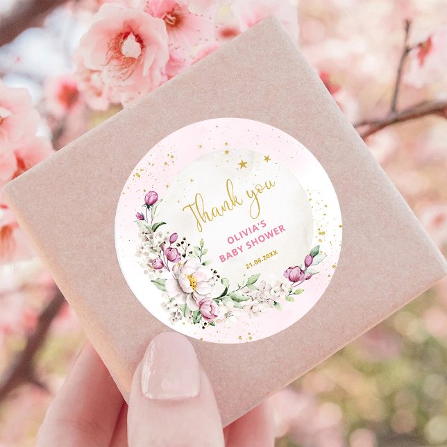 Adesivo Floral Moon Rosa Chã de Bebê Obrigada (Criador carregado)