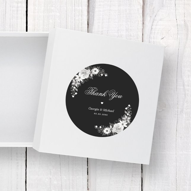 Adesivo Floral Negro De Halloween Gótico Obrigado Casament (Criador carregado)