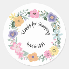 Adesivo Floral "Obrigado por Comprar Conosco"