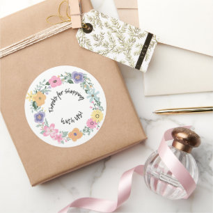 Adesivo Floral "Obrigado por Comprar Conosco"