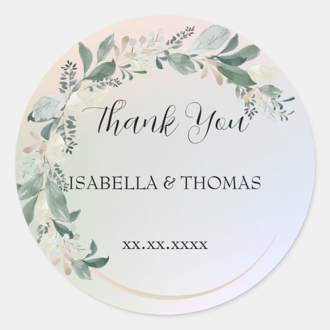 Adesivo Floral pastel elegante Obrigado Festa de casamento (Frente)