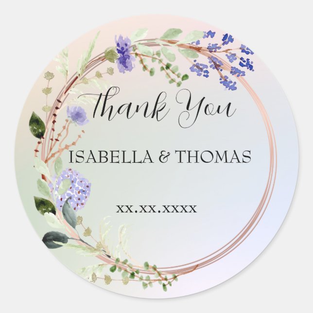 Adesivo Floral pastel elegante Obrigado Festa de casamento (Frente)