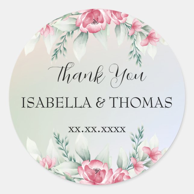 Adesivo Floral pastel elegante Obrigado Festa de casamento (Frente)