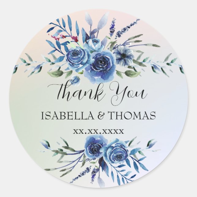 Adesivo Floral pastel elegante Obrigado Festa de casamento (Frente)