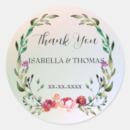 Adesivo Floral pastel elegante Obrigado Festa de casamento