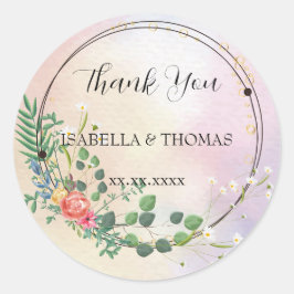 Adesivo Floral pastel elegante Obrigado Festa de casamento