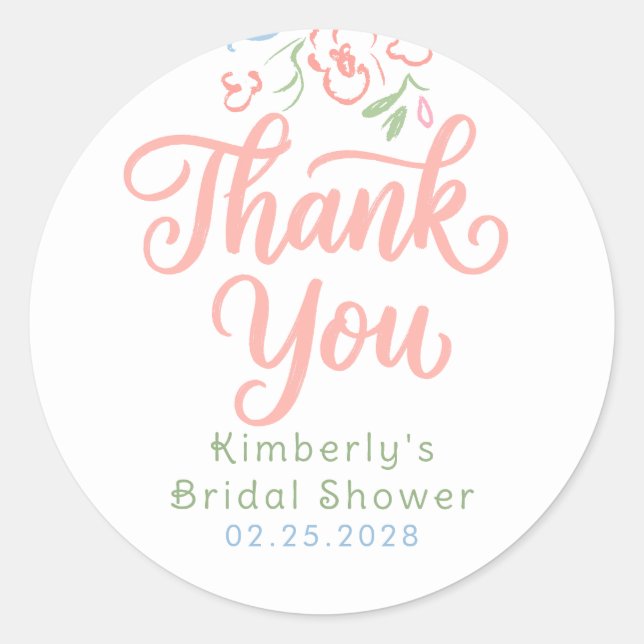 Adesivo Floral Pastel Whimsical Bridal Shower Thank You  (Frente)