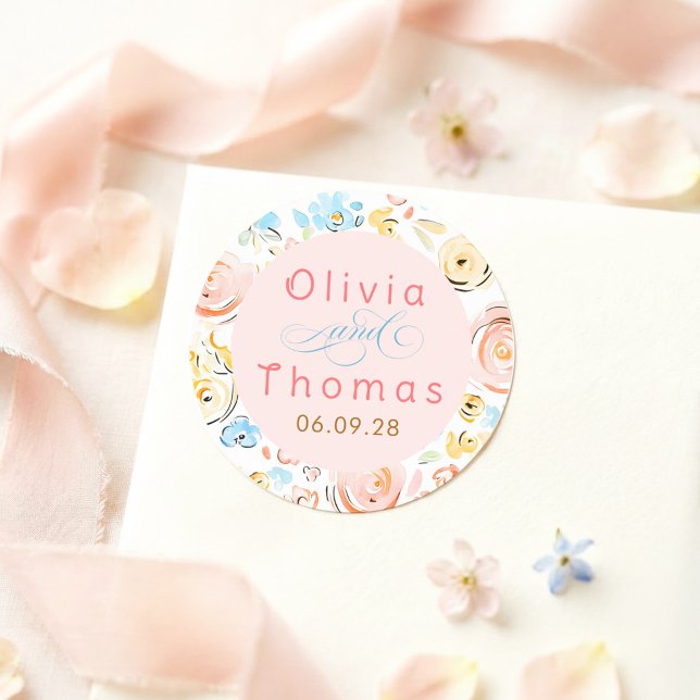 Adesivo Floral Pastel Whimsical Elegant Wedding (Whimsical Wedding Seal)