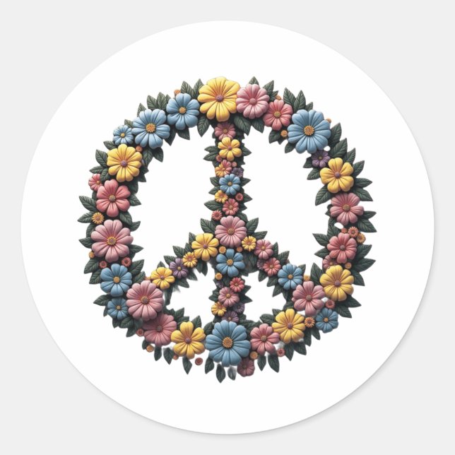 Adesivo Floral Peace Symbol Round Sticker (Frente)