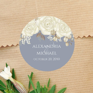 Adesivo Floral Personalizado por Favor de Casamento Azul