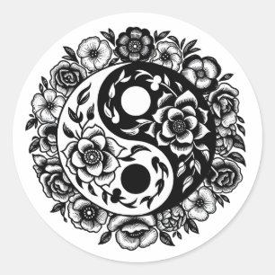 Adesivo Floral preto e branco Yin Yang