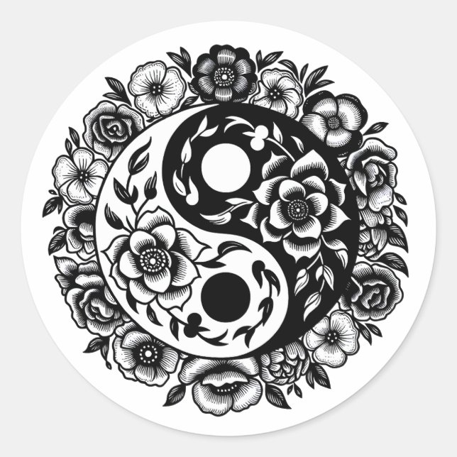 Adesivo Floral preto e branco Yin Yang (Frente)