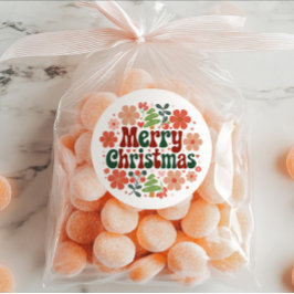 Adesivo Floral Red and Green Merry Christmas Envelope Seal