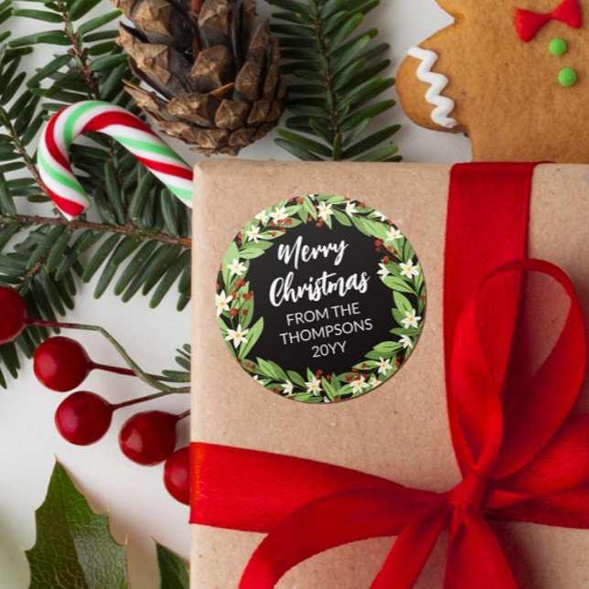 Adesivo Floral Red Berry Greenery Wreath Feliz Natal (Criador carregado)