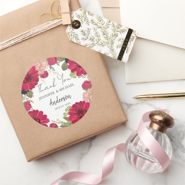 Adesivo Floral Red Green Wedding Thank You (Presentear)