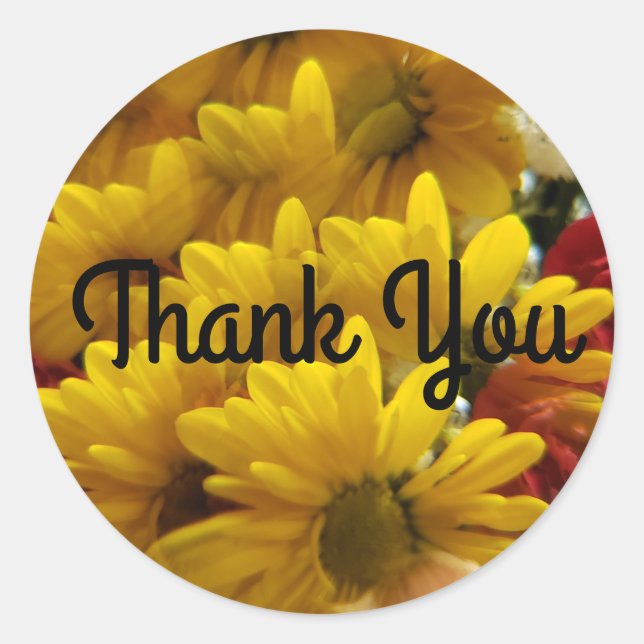Adesivo Floral Repetindo Margaridas Amarelas Obrigado (Frente)