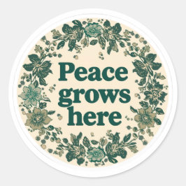 Adesivo Floral Retro 'A Paz Cresce Aqui'