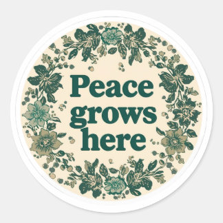 Adesivo Floral Retro 'A Paz Cresce Aqui'