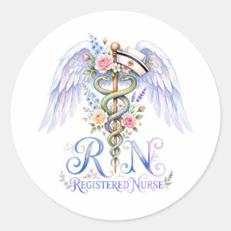 Adesivo Floral RN Registered Nurse Angel Wings Watercolor 