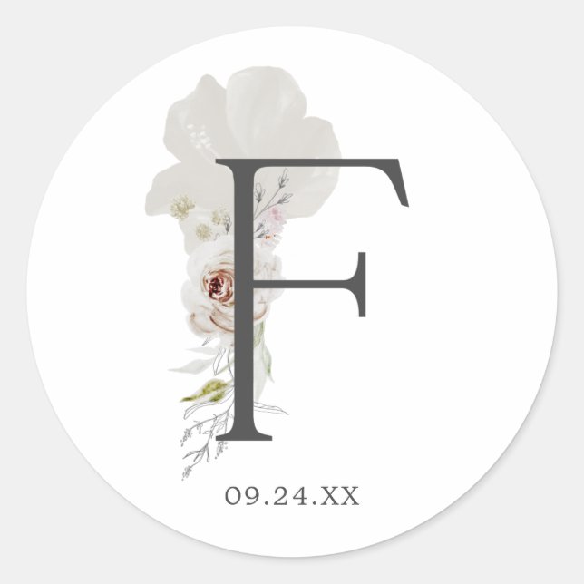 Adesivo Floral Romance - Letra F Monograma Envelope Selos (Frente)