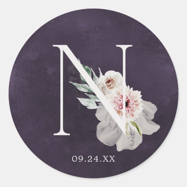 Adesivo Floral Romance - Letra N Monograma Plum Weding Sea (Frente)