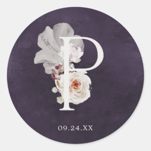 Adesivo Floral Romance - Letra P Monograma Plum Weding Sea