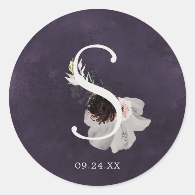 Adesivo Floral Romance - Letra S Monograma Plum Wedding Se (Frente)