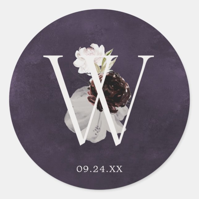 Adesivo Floral Romance - Letra W Monograma Plum Wedding Se (Frente)