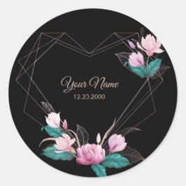 Adesivo Floral Rosa Geométrico Dourado Elegante Festa Pret